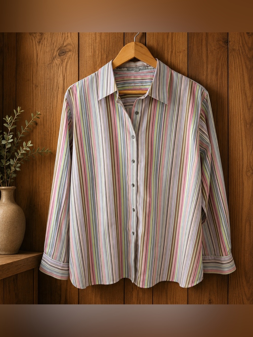 Foxcroft Multicolor Retro Pastel Striped Dress Shirt
